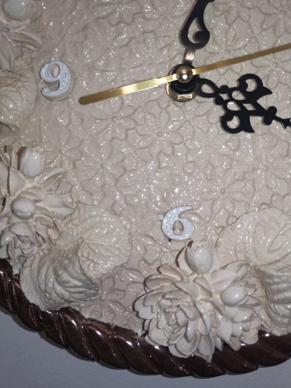 Ceramic wall clock with brown, beige flowers, coffee with milk, handmade. - Image 3