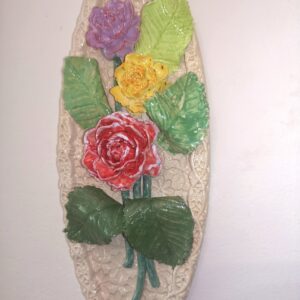 Roses 3D sculpture ceramic panel, roses bouquet, handmade