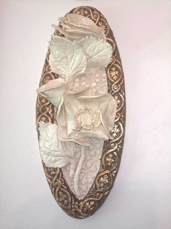 Ceramic  flowers  beige brown, coffee with milk, handmade.