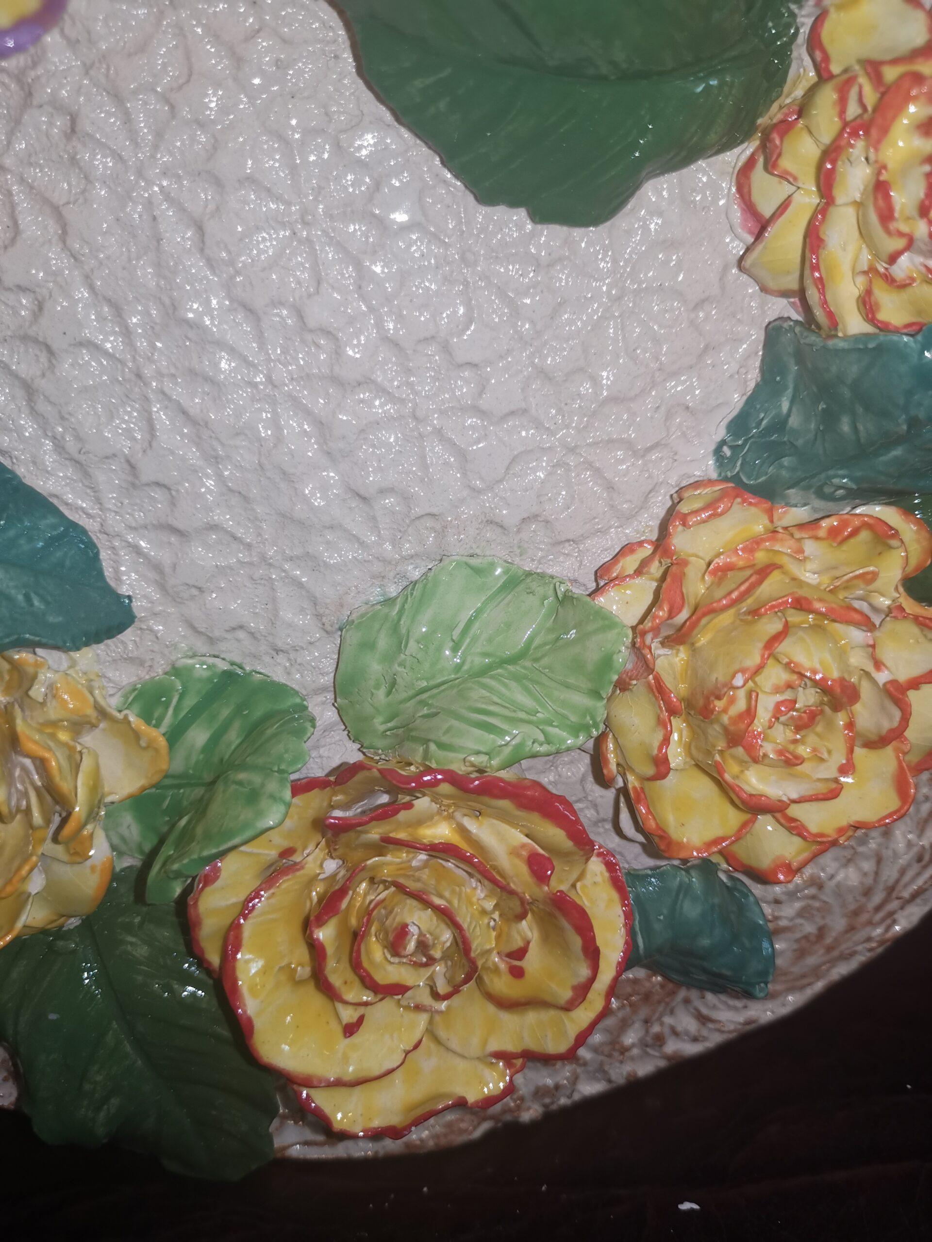 Roses ceramic sculpture 3D plate handmade - Image 5
