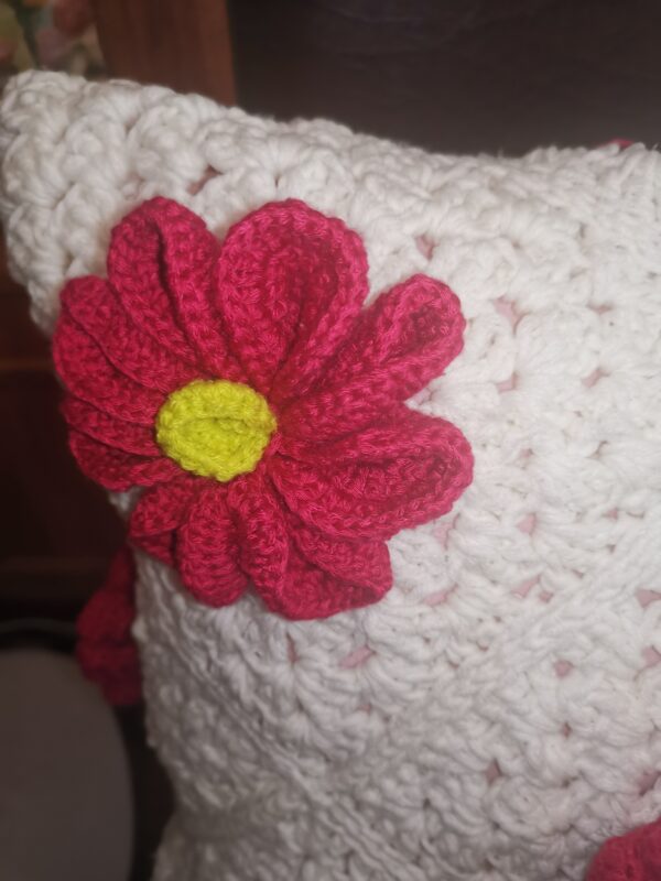 Pillow white red flowers knitted case,  Decorative pillow knitted cover. - Image 6