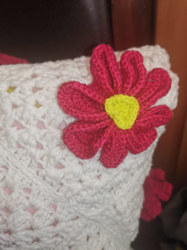 Pillow white red flowers knitted case,  Decorative pillow knitted cover. - Image 7