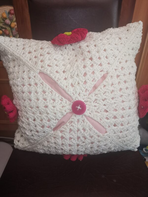 Pillow white red flowers knitted case,  Decorative pillow knitted cover. - Image 8
