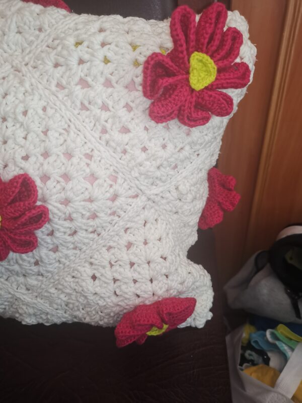 Pillow white red flowers knitted case,  Decorative pillow knitted cover. - Image 9