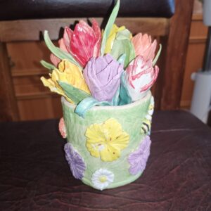 Vase with tulips ceramic handmade.