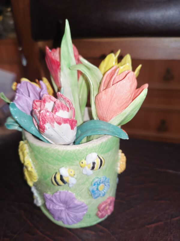 Vase with tulips ceramic handmade. - Image 4