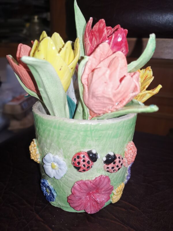 Vase with tulips ceramic handmade. - Image 6