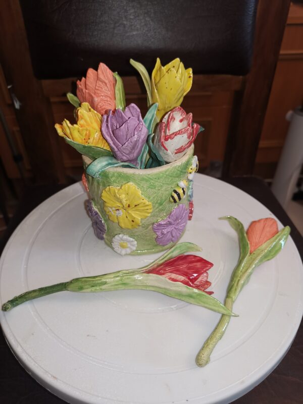 Vase with tulips ceramic handmade. - Image 8