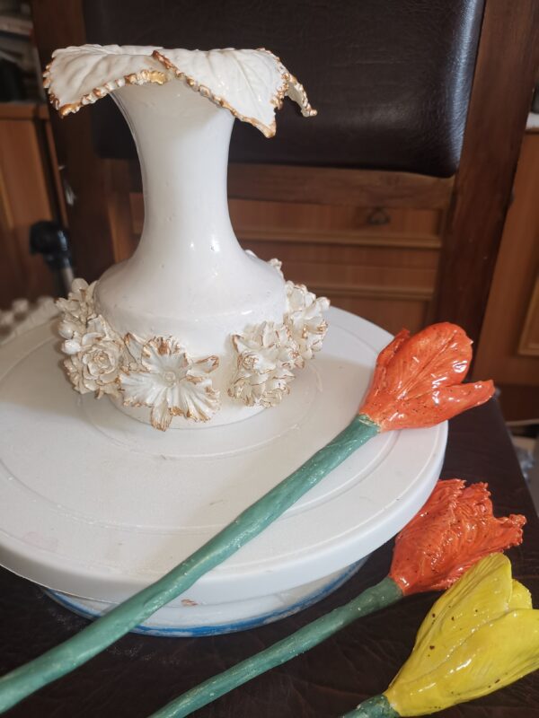 Vase white flowers ceramic handmade. - Image 5