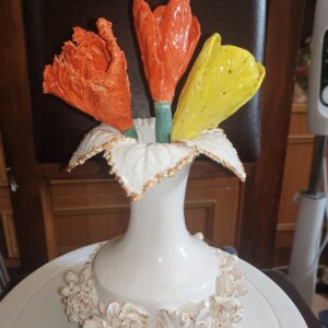 Vase white flowers ceramic handmade.