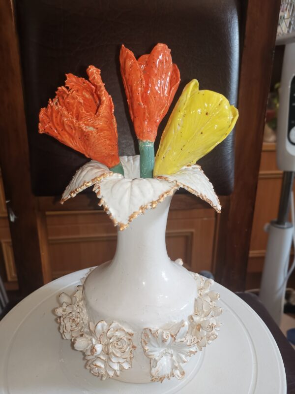Vase white flowers ceramic handmade.