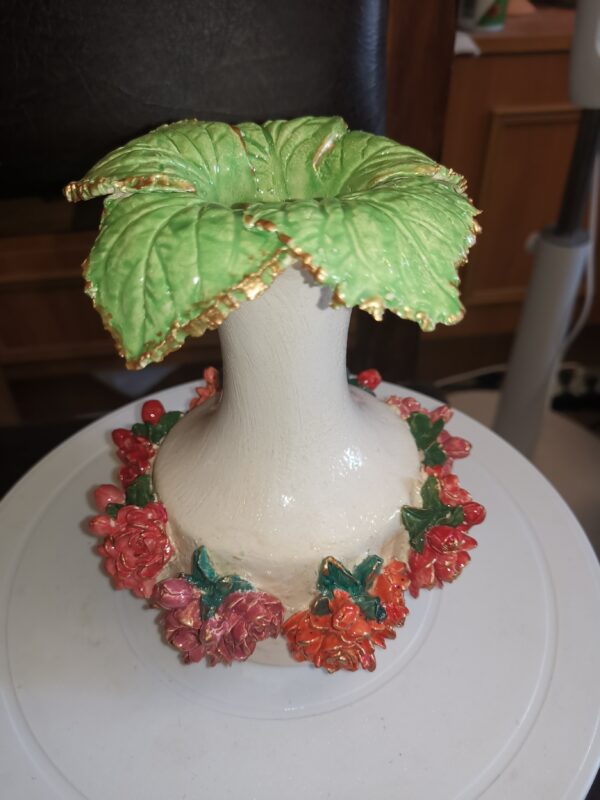 Vase red flowers and leaves ceramic handmade - Image 11