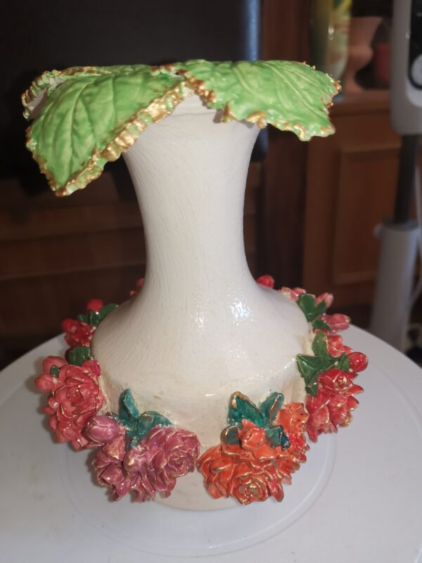 Vase red flowers and leaves ceramic handmade - Image 10