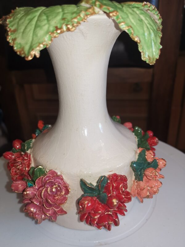Vase red flowers and leaves ceramic handmade - Image 8