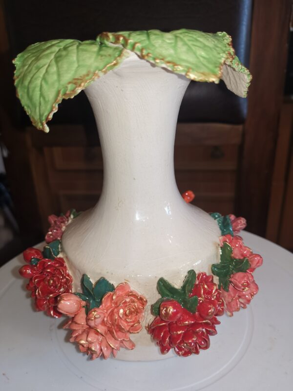 Vase red flowers and leaves ceramic handmade - Image 7