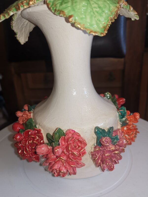 Vase red flowers and leaves ceramic handmade - Image 6
