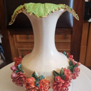 Vase red flowers and leaves ceramic handmade