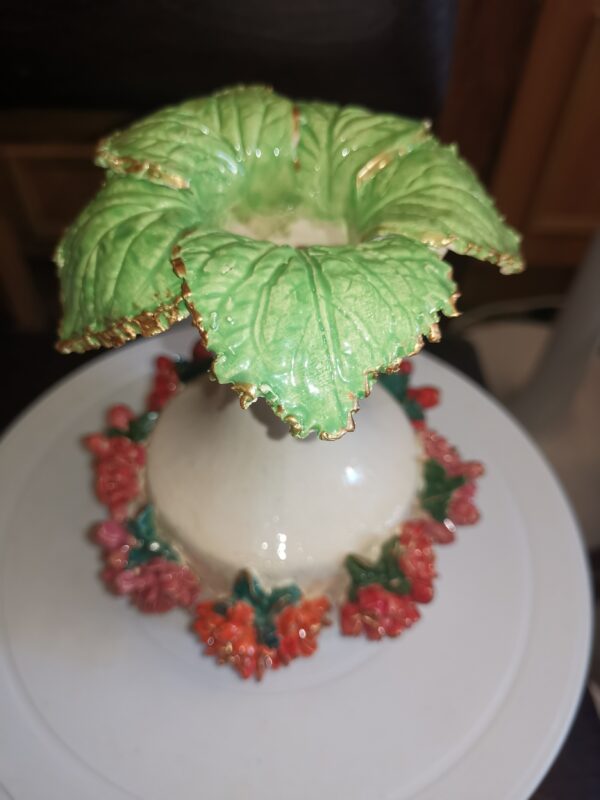 Vase red flowers and leaves ceramic handmade - Image 2