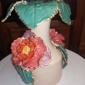 Vase roses and leaves ceramic handmade