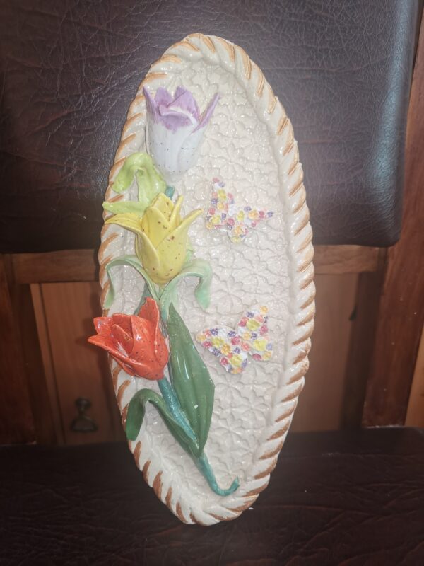 Ceramic panel poppies with butterflies 3D sculpture