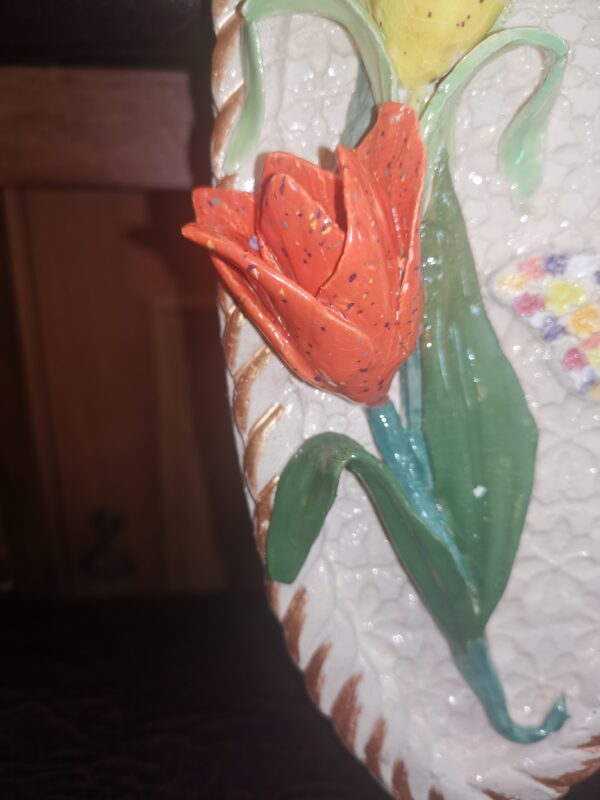 Ceramic panel poppies with butterflies 3D sculpture - Image 3