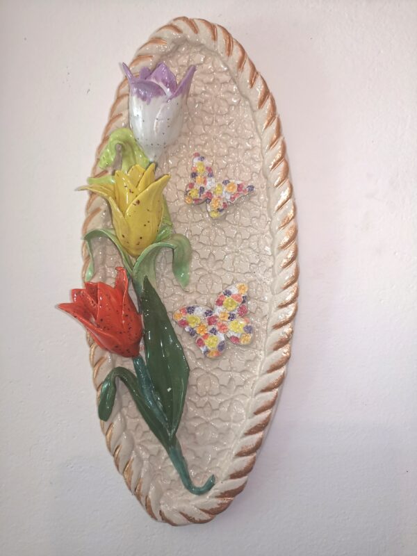 Ceramic panel poppies with butterflies 3D sculpture - Image 7