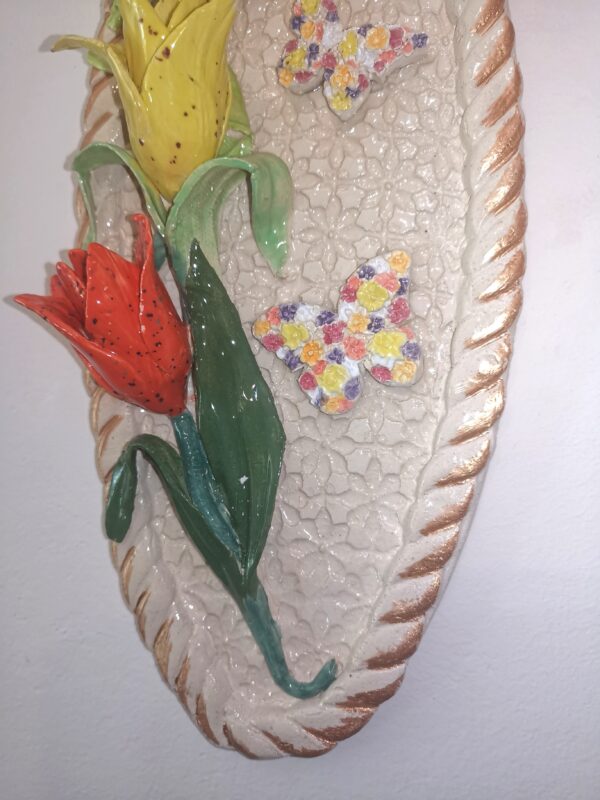 Ceramic panel poppies with butterflies 3D sculpture - Image 8