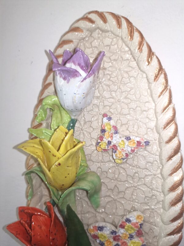 Ceramic panel poppies with butterflies 3D sculpture - Image 9