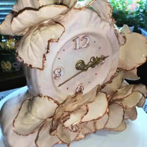 Clock Ceramic with flowers biege handmade