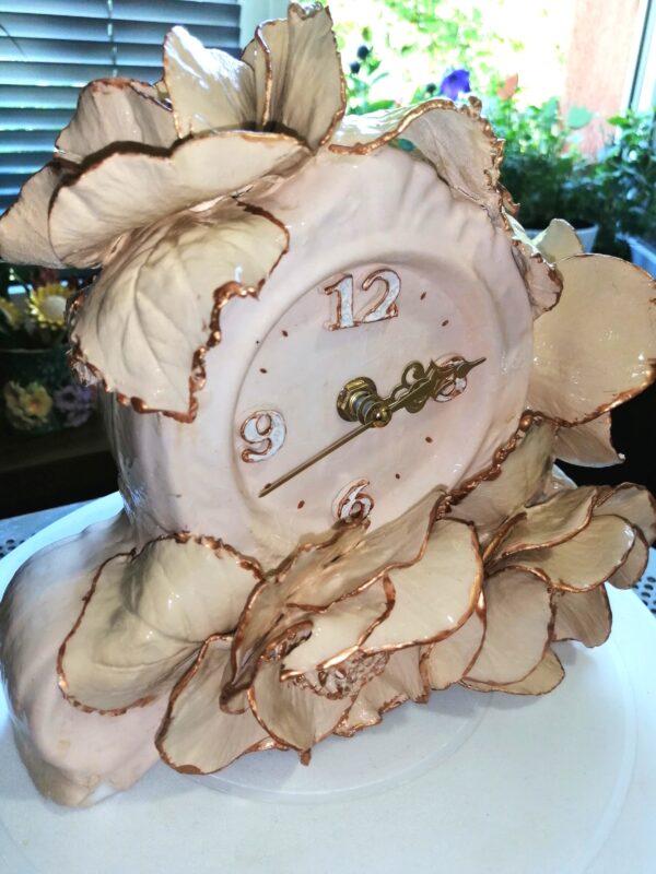 Clock Ceramic with flowers biege handmade