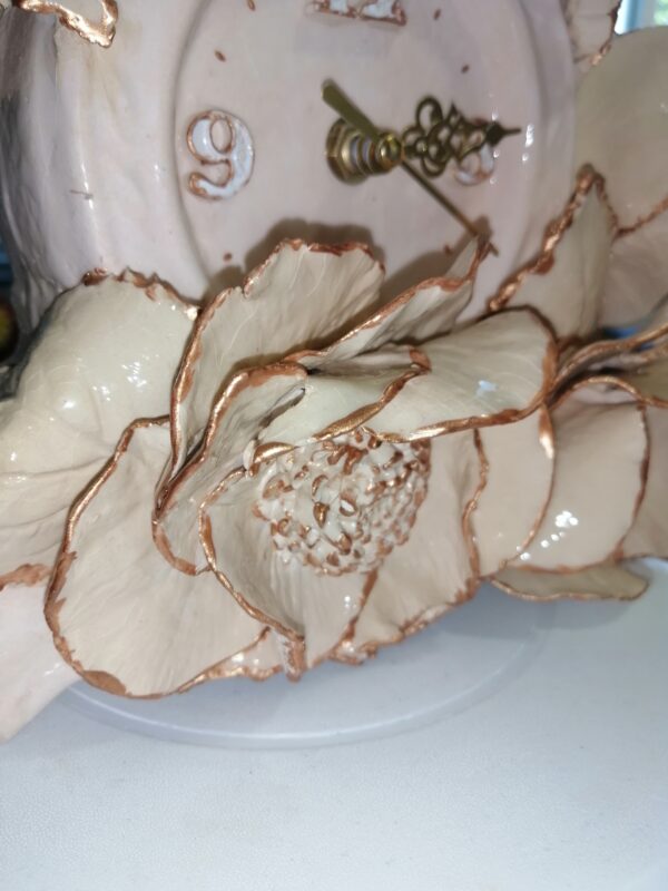Clock Ceramic with flowers biege handmade - Image 9