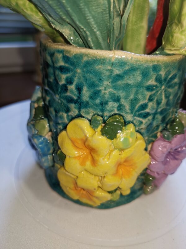 Vase small round with flowers ceramic handmade - Image 2