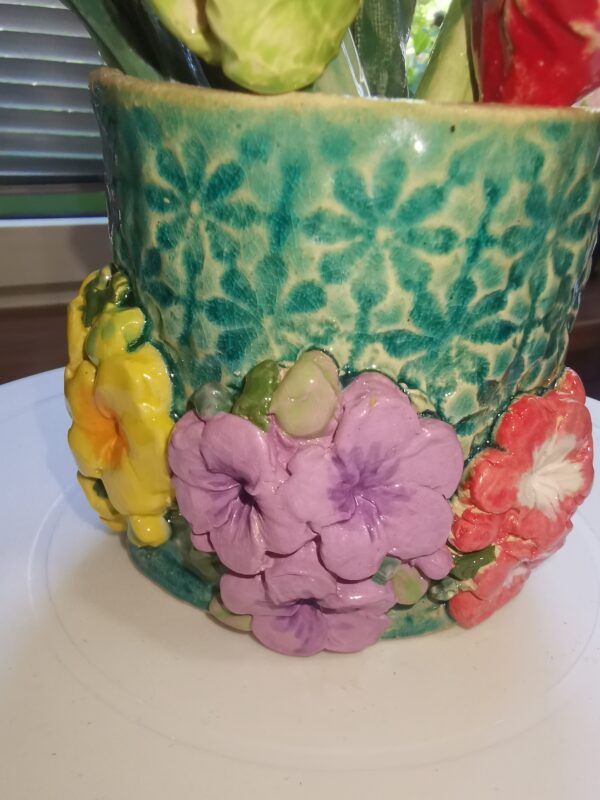 Vase small round with flowers ceramic handmade - Image 3