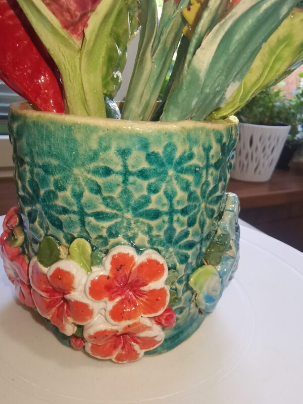 Vase small round with flowers ceramic handmade - Image 5