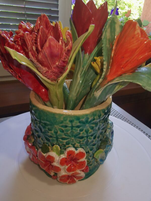 Vase small round with flowers ceramic handmade - Image 6