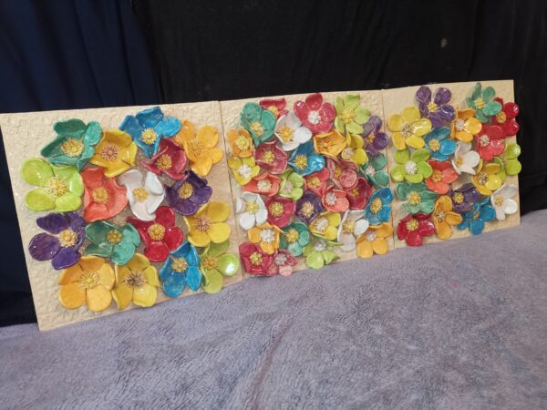 Ceramics 3 panels  3D sculptural daisies wildflowers handmade - Image 6