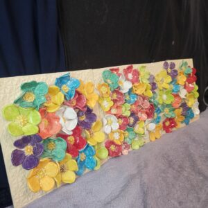 Ceramics 3 panels  3D sculptural daisies wildflowers handmade