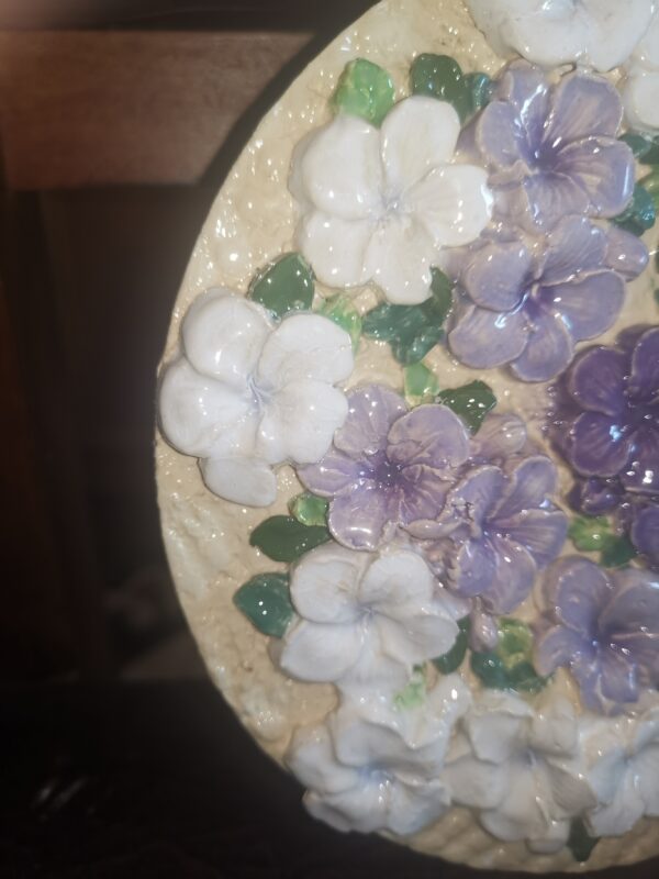 Ceramic plate lilac flowers sculptural , Bohemia, handmade. - Image 3