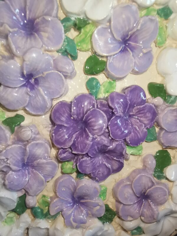 Ceramic plate lilac flowers sculptural , Bohemia, handmade. - Image 4
