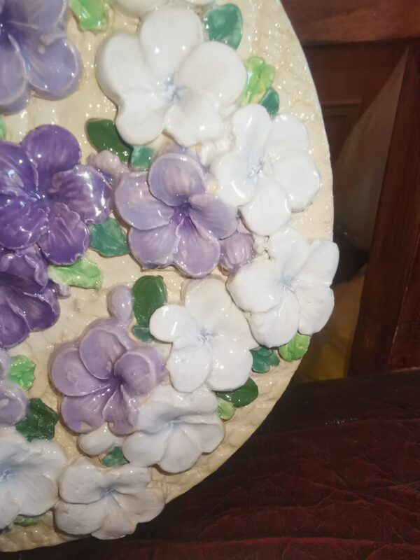 Ceramic plate lilac flowers sculptural , Bohemia, handmade. - Image 5
