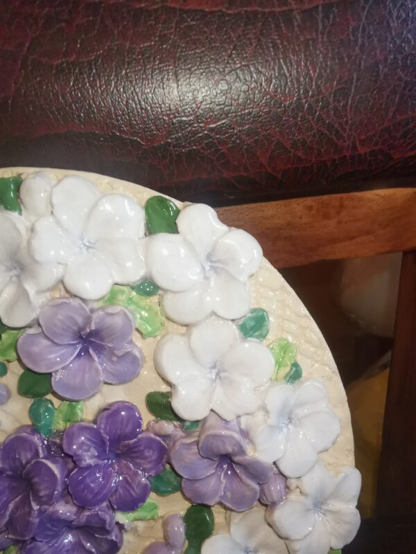 Ceramic plate lilac flowers sculptural , Bohemia, handmade. - Image 6