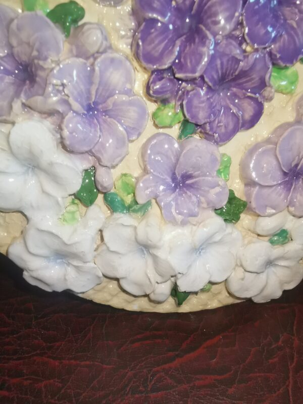 Ceramic plate lilac flowers sculptural , Bohemia, handmade. - Image 7