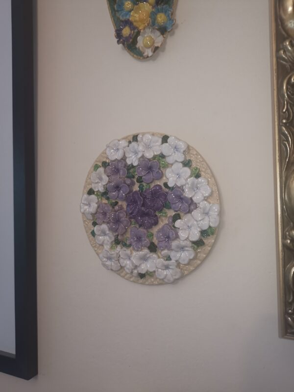 Ceramic plate lilac flowers sculptural , Bohemia, handmade. - Image 10