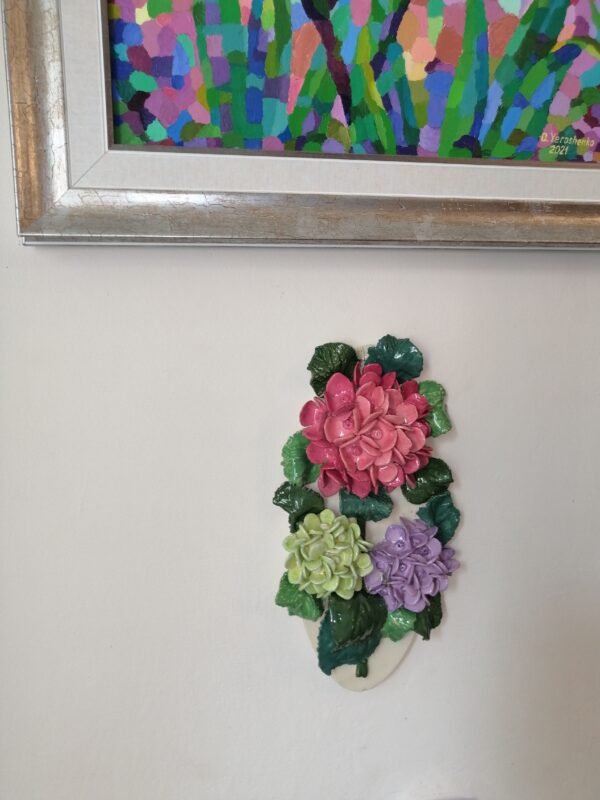 Ceramic panel Hydrangea 3D sculpture handmade - Image 8