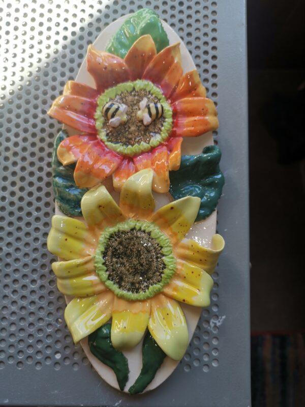 Ceramic panel sunflowers sculptural  handmade. - Image 6