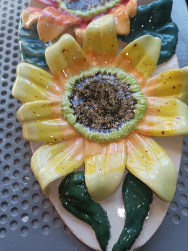 Ceramic panel sunflowers sculptural  handmade. - Image 3
