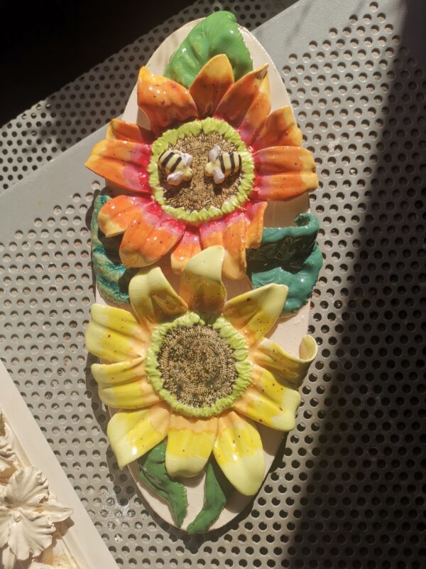 Ceramic panel sunflowers sculptural  handmade. - Image 5