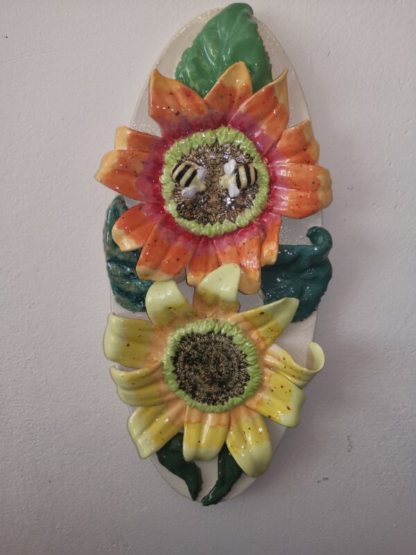 Ceramic panel sunflowers sculptural  handmade. - Image 2