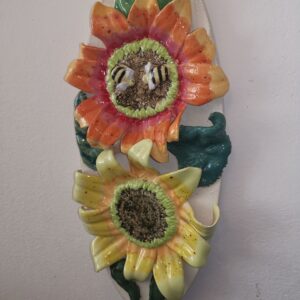 Ceramic panel sunflowers sculptural  handmade.