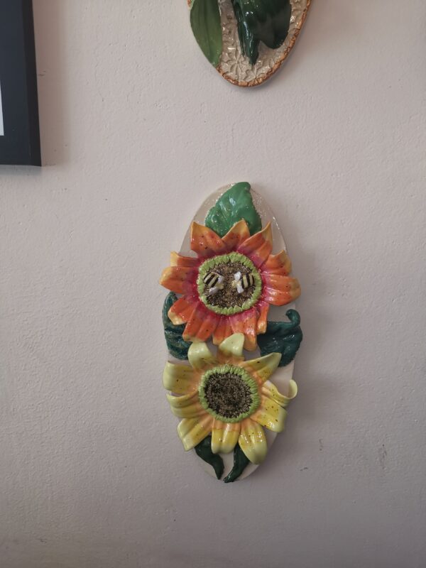 Ceramic panel sunflowers sculptural  handmade. - Image 9